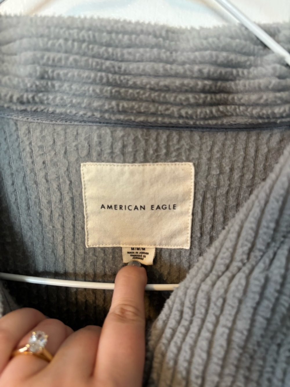 American Eagle Light Gray Oversized Size Medium Ribbed Sherpa Teddy Jacket - Picture 2 of 4